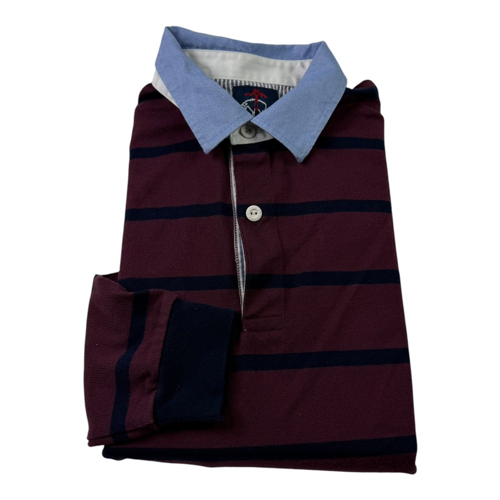 Brooks Brothers Fleece Youth Boys XL Rugby Shirt Burgundy Navy Blue Striped BB18